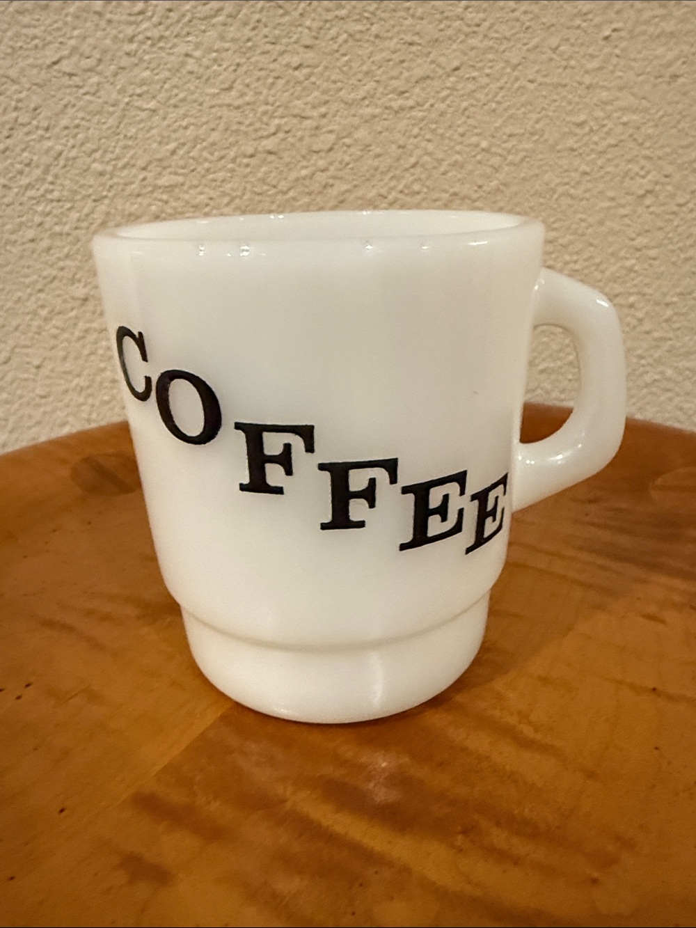 Vintage White Diner Milk Glass Coffee Mug with Black Lettering 1960’s